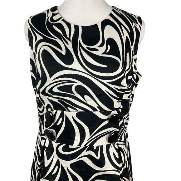 MICHAEL KORS Sheath Dress NWT NEW Black White 10 Art Retro Print Career Pockets - Picture 2 of 11